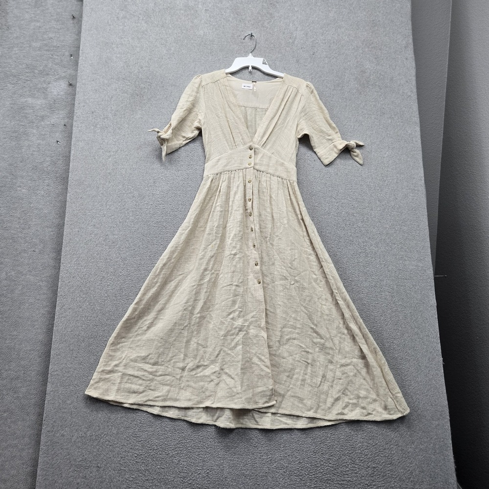 Free People Women Dress XS Beige Love Of My Life Fit & Flare Boho Button Tie
